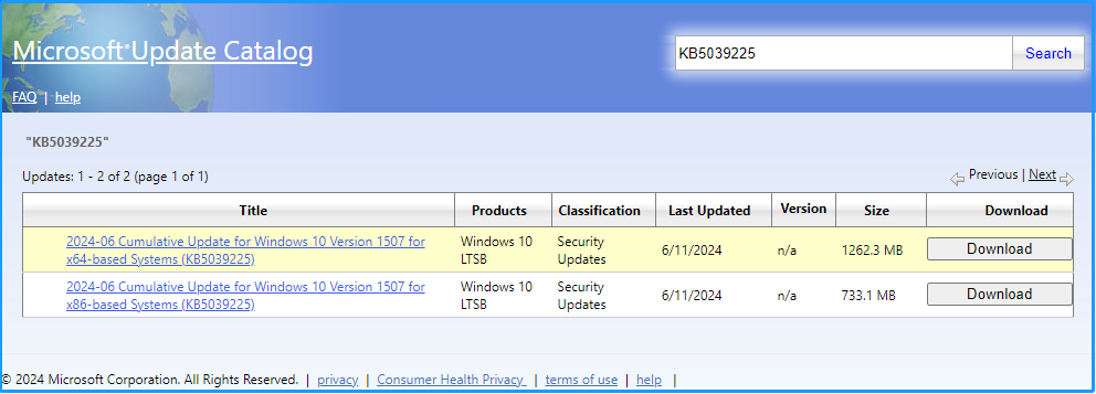 choose the version you need from Microsoft Update Catalog