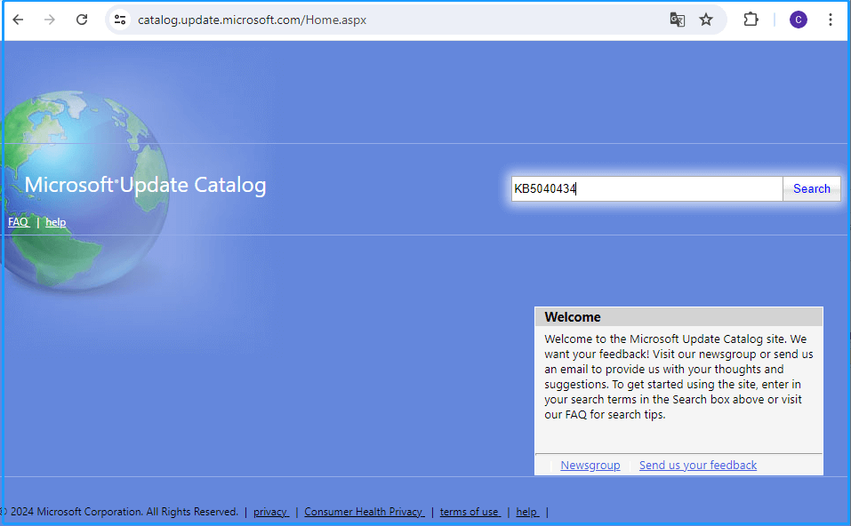 search KB5040434 in Microsoft Update Catalog website