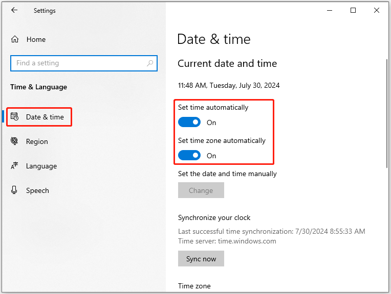 set time and time zone automatically