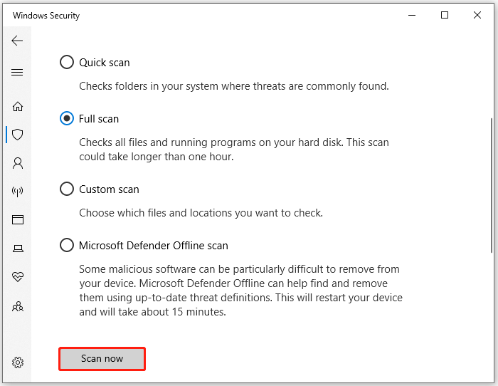 choose a scan option and start the process