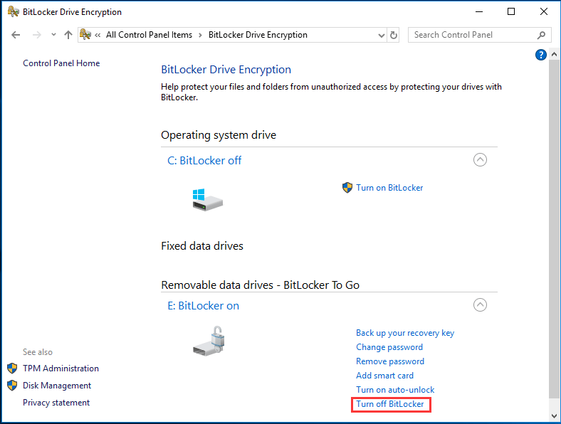 turn off BitLocker
