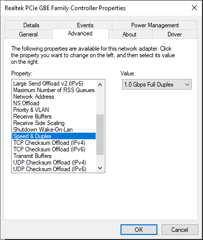 change network Speed and Duplex