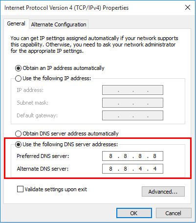 change IPv4 to Google servers