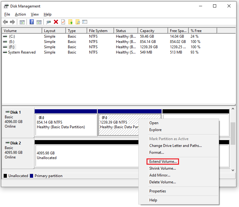 click Extend Volume