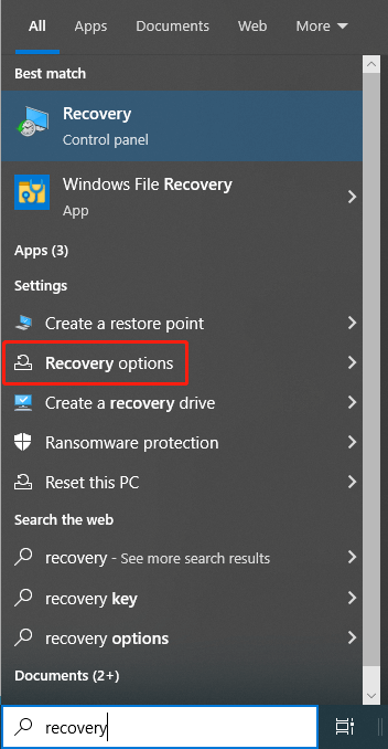 click Recovery options