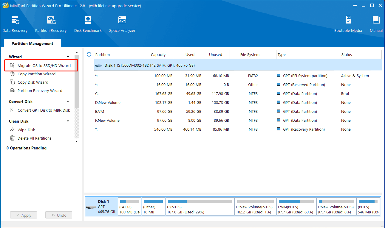 click Migrate OS to SSD Wizard
