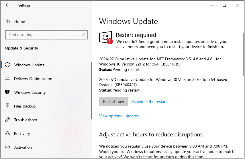 restart required to install Windows updates