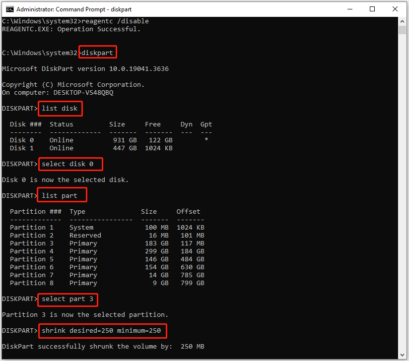 shrink the OS partition