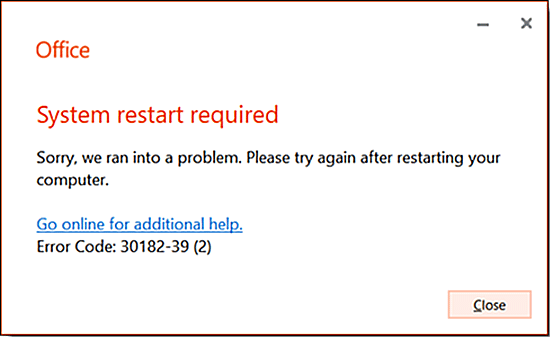 Microsoft Office installation error 30182-39