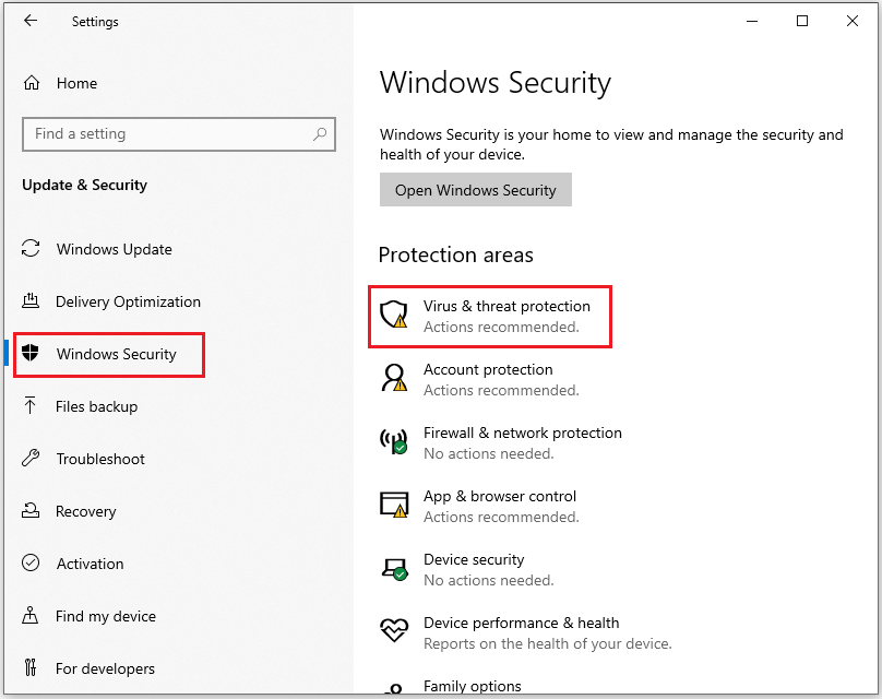 click Virus & threat protection