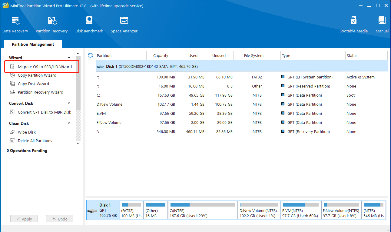 click Migrate OS to SSD Wizard