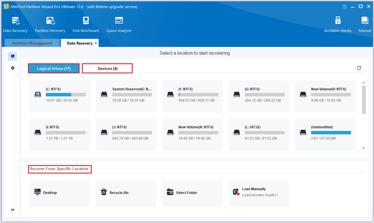 the Data Recovery interface