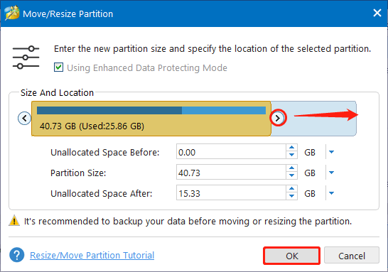 drag the button to occupy the unallocated space