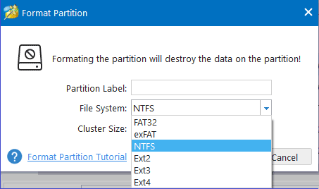 choose the file system for the write-protected hard drive