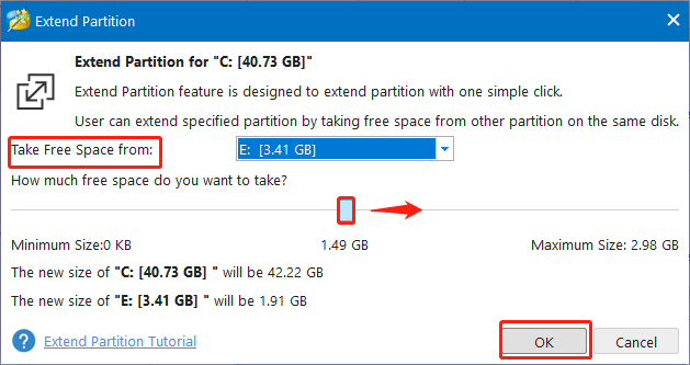 drag the slide handle to extend the partition