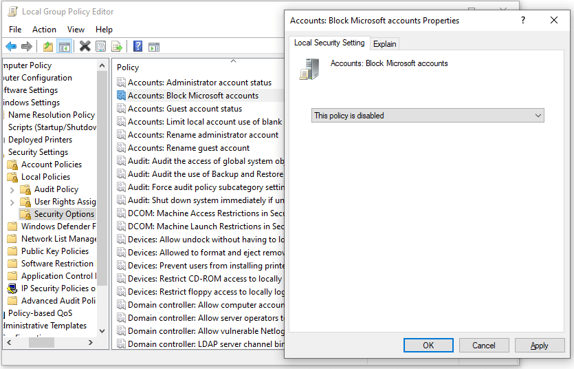 allow Microsoft accounts