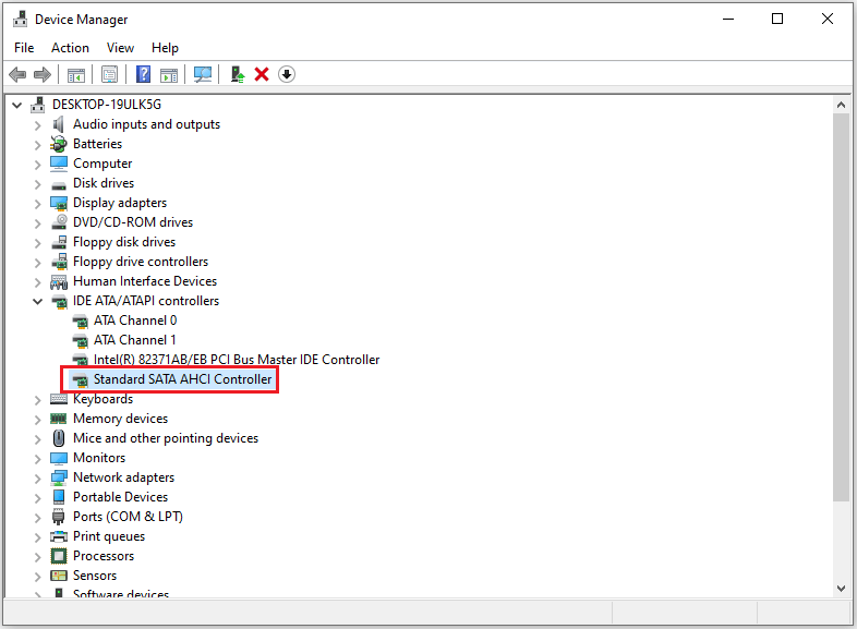 click Standard SATA AHCI Controller