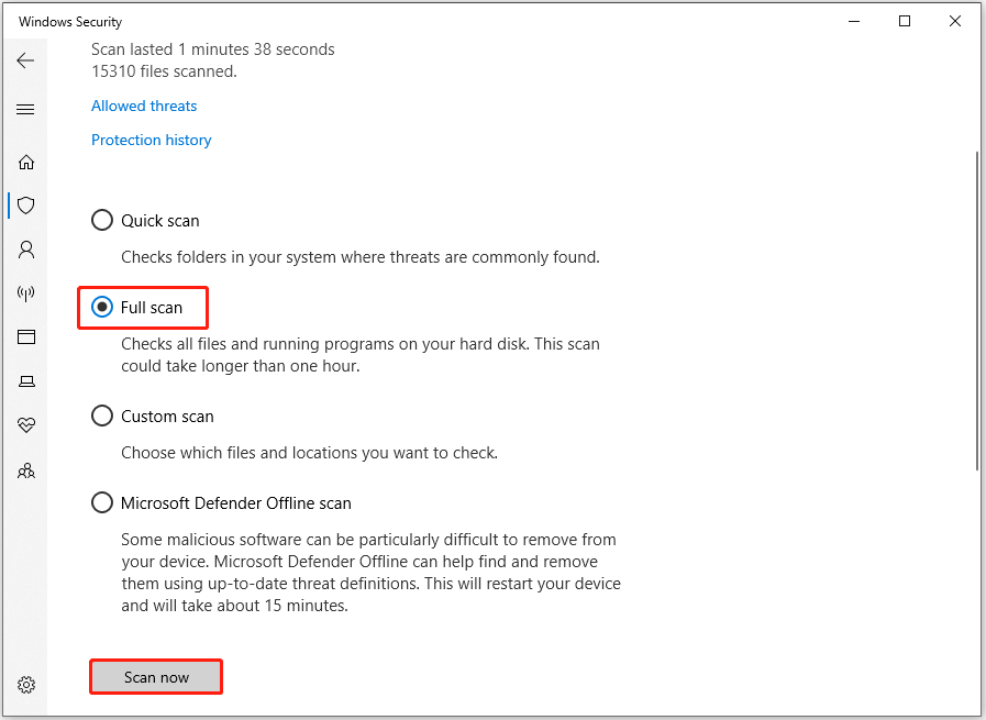 select Full scan and click Scan now