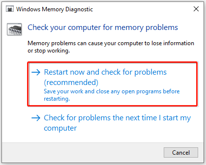 select an option to do memory test