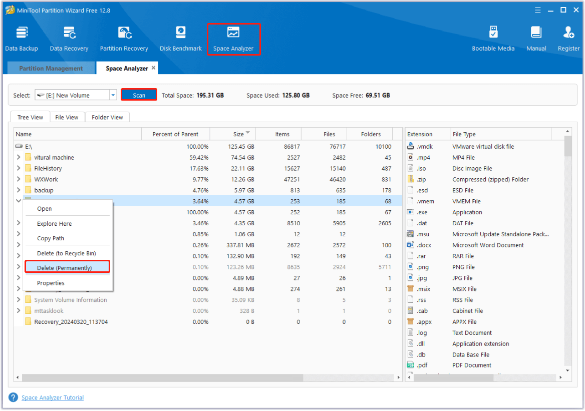 use the Space Analyzer feature