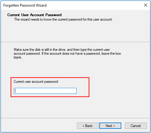 Enter User Account Password