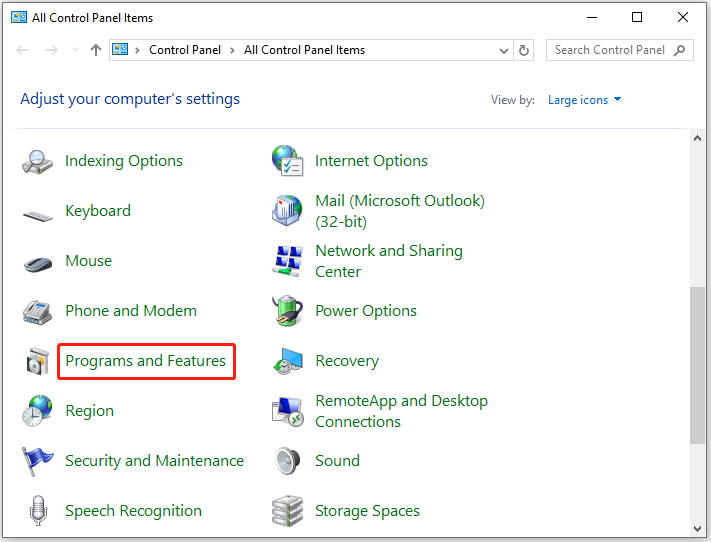 click Programs and Features