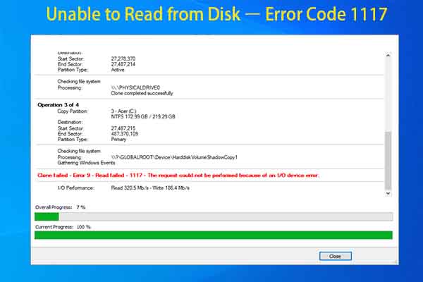 Quickly Remove “Unable to Read from Disk – Error Code 1117”
