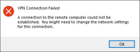 VPN connection error message