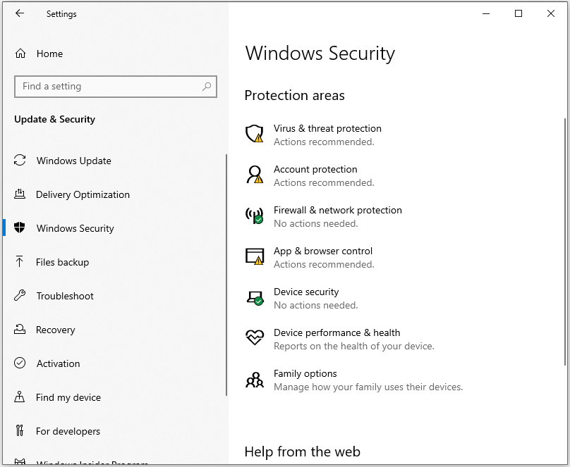 the Windows Security interface