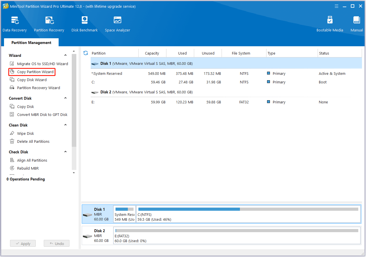 copy disk with MiniTool Partition Wizard