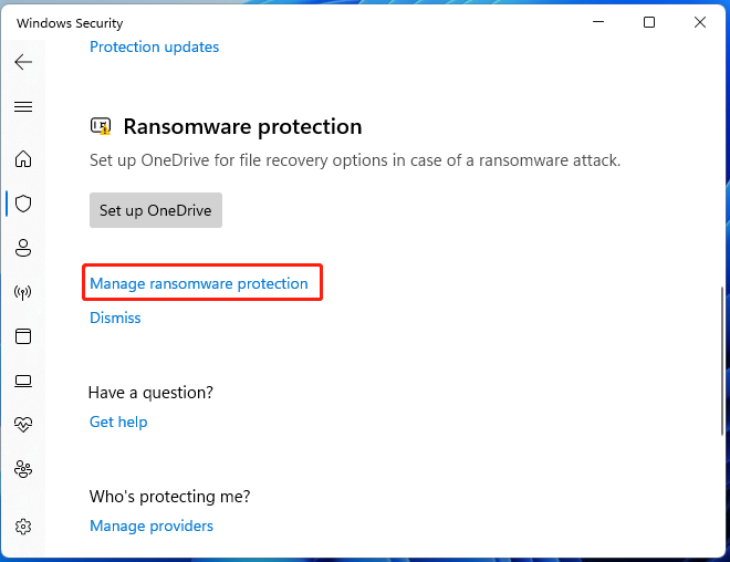 click Manage ransomware protection
