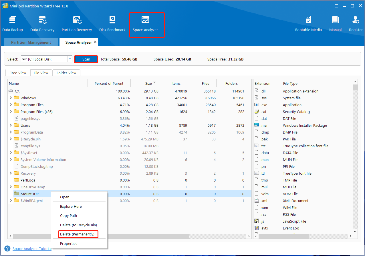 delete the MountUUP folder using MiniTool