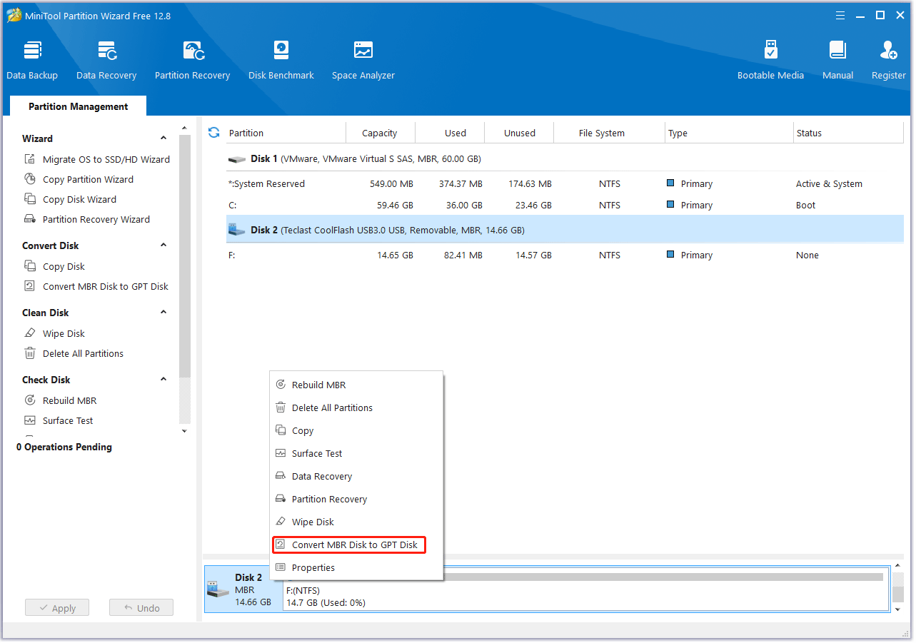 convert MBR disk to GPT disk