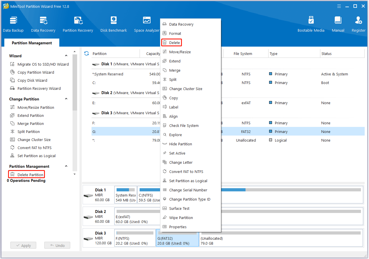 select Delete Partition from one of the locations