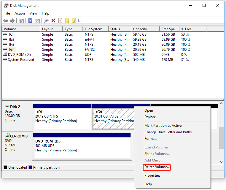 delete FAT32 partition with Disk Management