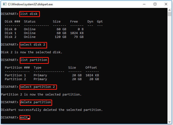 delete FAT32 partition with DiskPart