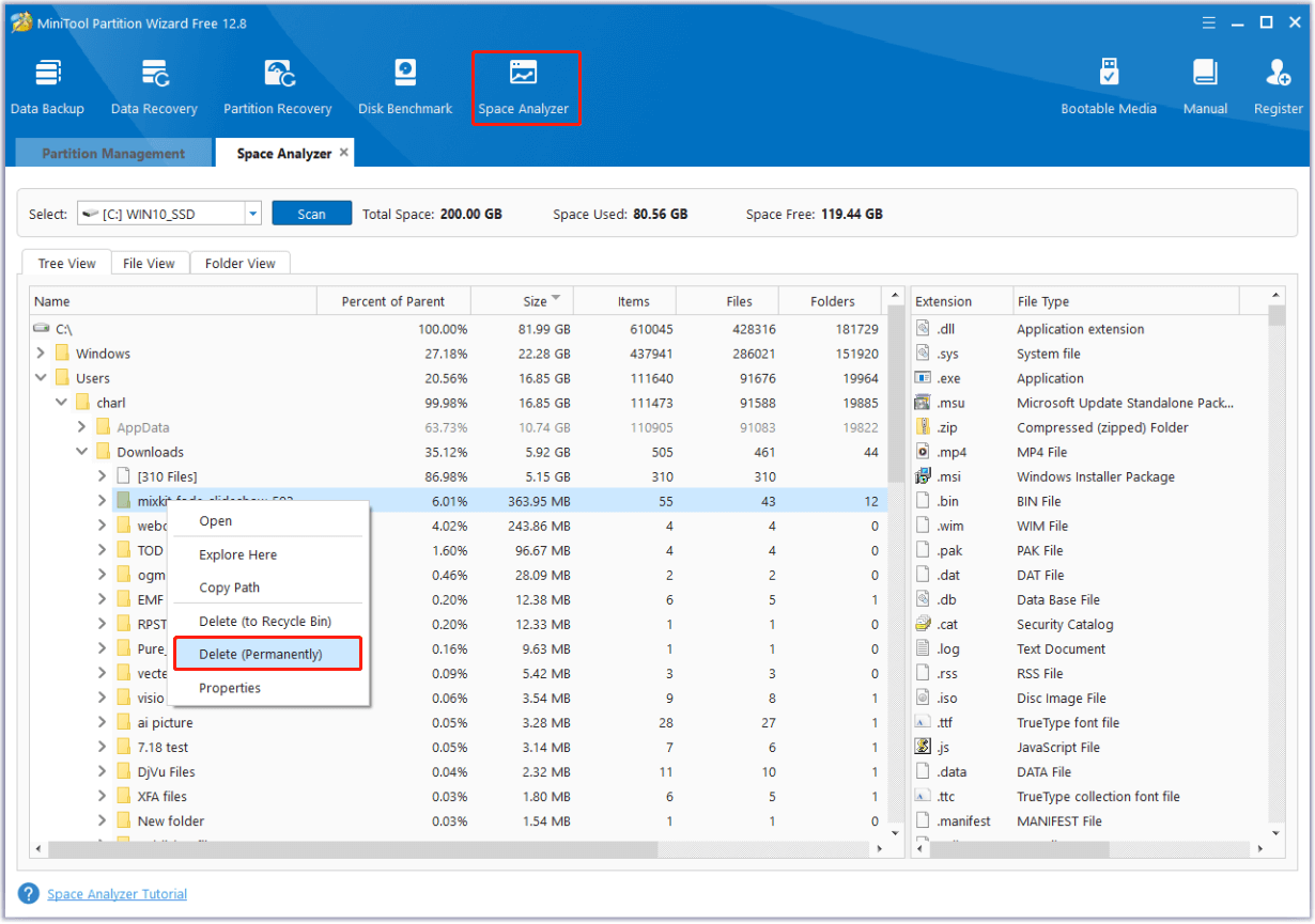 use Space Analyzer feature