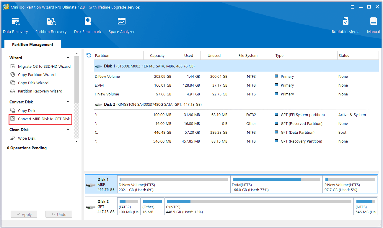 click Convert MBR Disk to GPT Disk