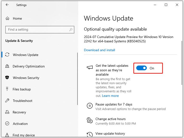 turn on the automatic update option