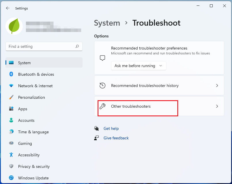 click Other troubleshooters