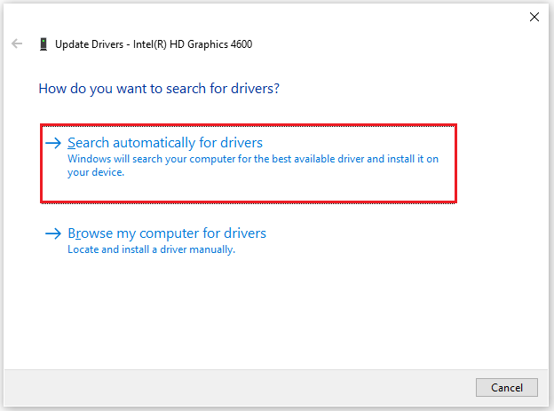 select Search automatically for drivers