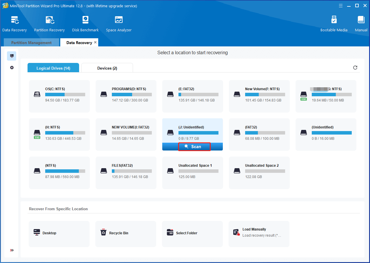 scan the unformatted partition