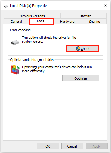 check the drive for file system errors