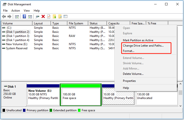 add driver letter and format the partition