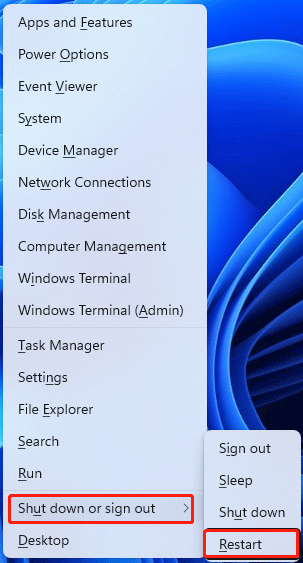 use the Windows + X key to restart
