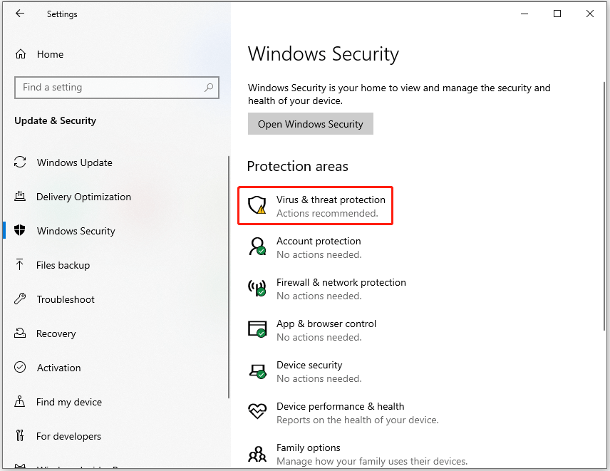 click Virus & threat protection