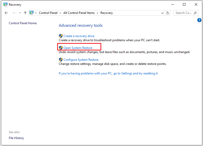 click Open System Restore