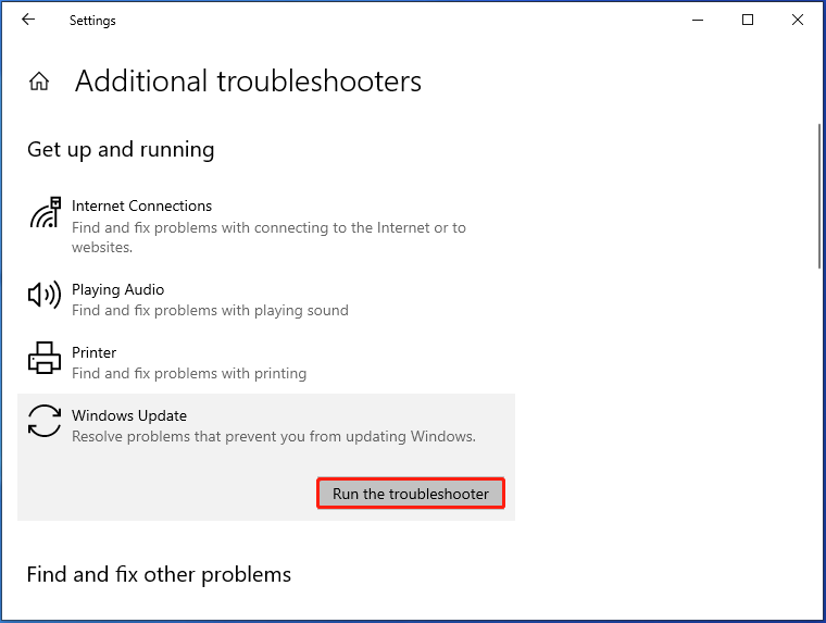 run Windows Update troubleshooter