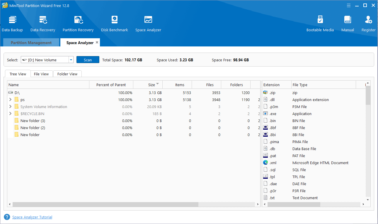 the Space Analyzer interface