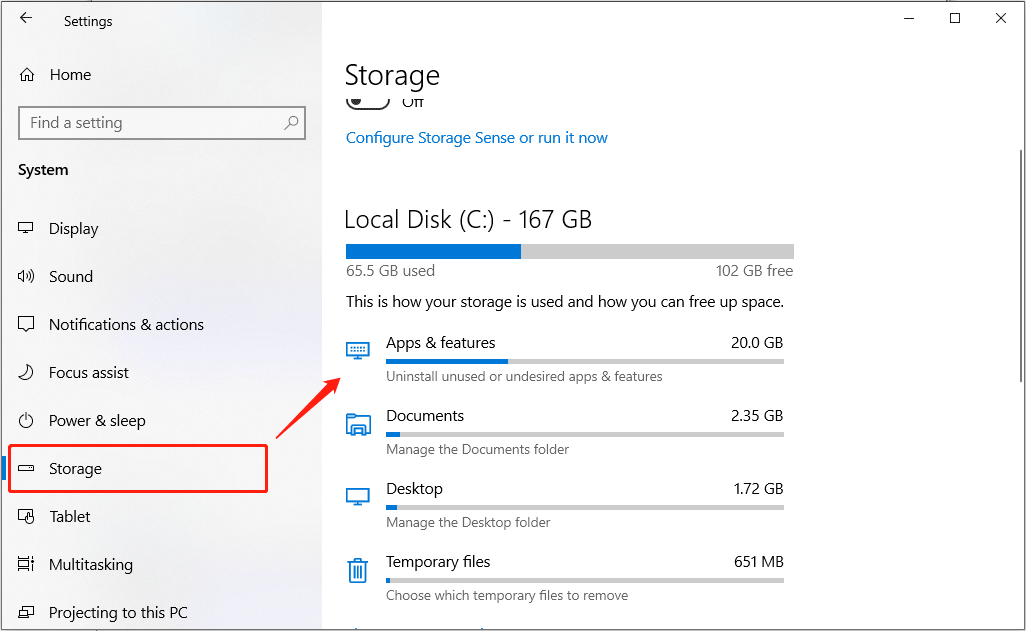 check the disk usage